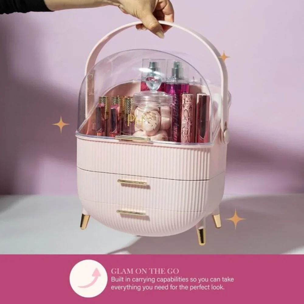 New Pink Makeup Storage Organizer, Standard Size Cosmetic Box with Dustproof Lid